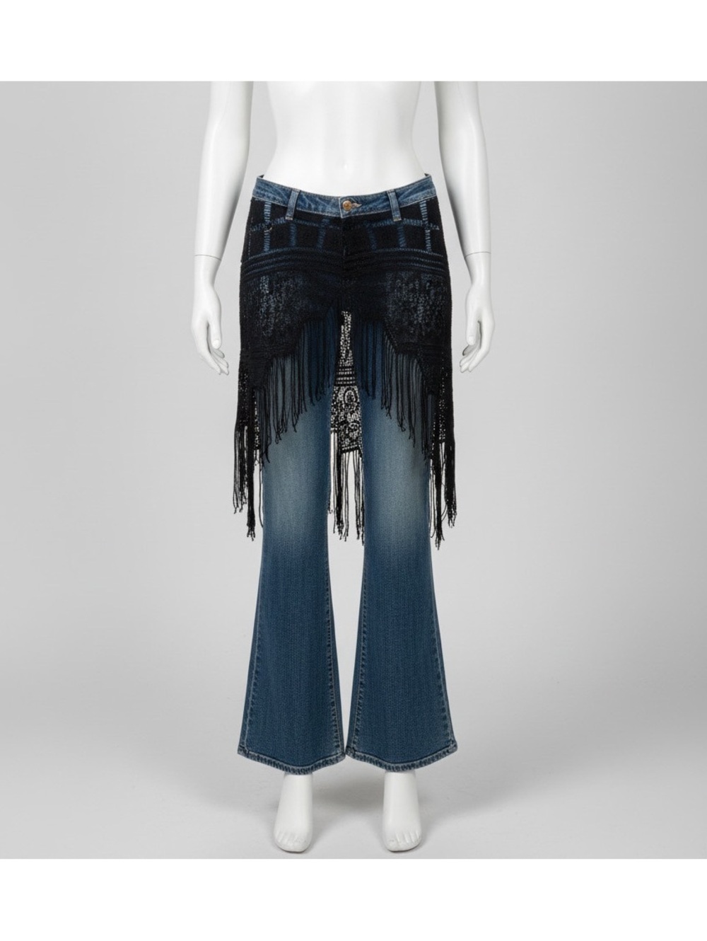 Vintage A.B.S. By Allen Schwartz w/Lace Fringe Overlay Crotchet Belt EUC 30